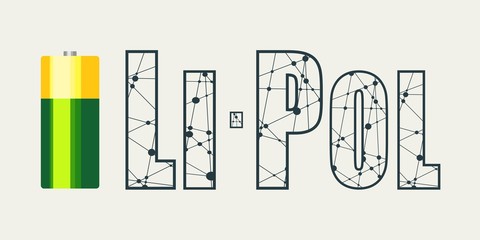 Illustration of cylinder battery. Li Pol text textured by lines and dots pattern