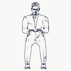 An illustration of man in sitting pose. Man working on laptop. Web icon with for application