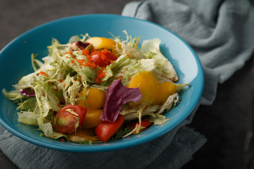 Fresh vegetable salad with crab seeds