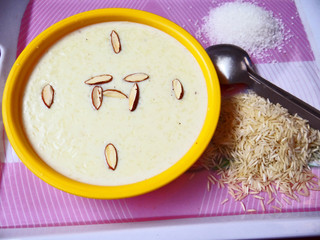 Popular Indian homemade sweet Kheer, made with rice and milk