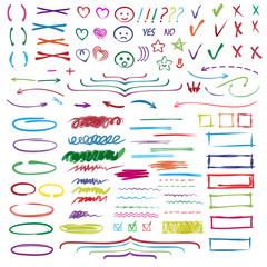 Obraz premium Highlighter markers vector highlighting with hand drawing elements or numbers to select and highlight text illustration set of marked lines and arrows isolated on white background