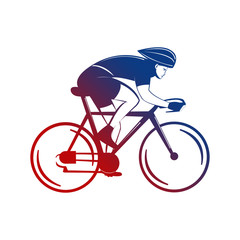 Illustration of a cyclist riding a bicycle with gradient color from red to blue