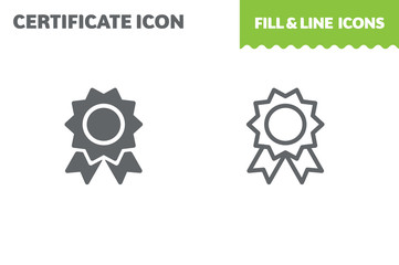 Certificate icon, vector. Fill and line. Flat design. Ui icon