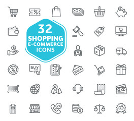 E-commerce, online shopping and delivery elements vector icons. Outline icons collection. Thin lines web icons set. Flat design. Ui icons
