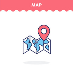 Map icon, vector. Flat design. Advantage icon.