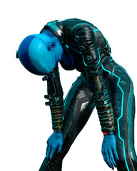 lady blue star in a white background