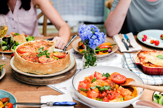 Homemade vegetarian dishes on a table