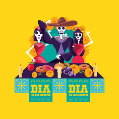 mariachi and catrina skulls day of the dead party