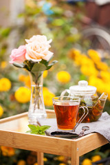 Cup of tea  in a garden