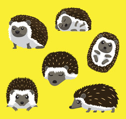 Hedgehog Six Poses Cute Cartoon Vector Illustration © bullet_chained