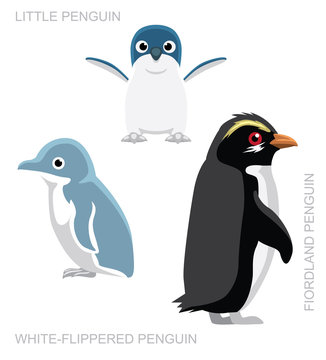 Bird White-Flippered Penguin Set Cartoon Vector Illustration