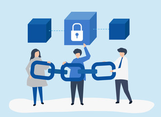 Security concept illustration of people holding a chain