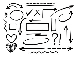 Arrows circles and abstract doodle writing design vector set