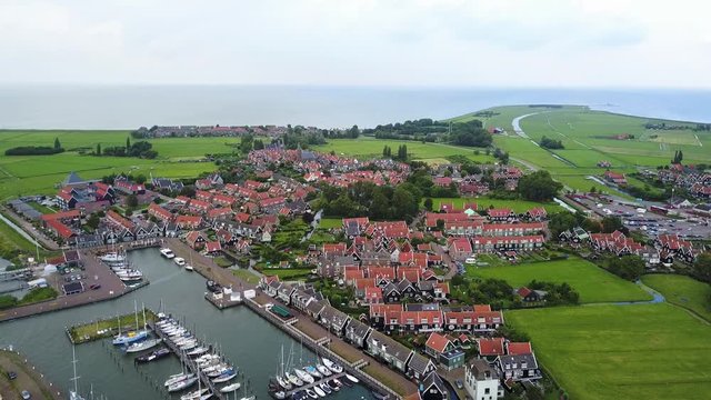 Beautiful aerial landscape of the island and town of Marken in the Netherlands