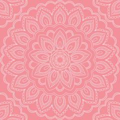 Seamless pattern with mandala ornament. Hand drawn illustration