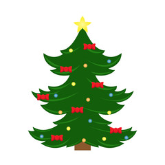 Flat illustration with decorated Christmas tree. Flat isolated illustration.