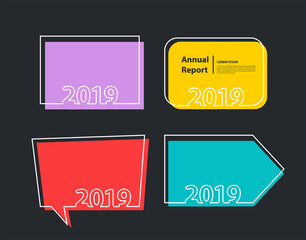 Happy New 2019 year background flyers, Trendy flat invitation, posters, brochure, banners, calendar and frame border vector design