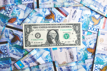 Tenge. Kazakh money and dollars. Background of the money.