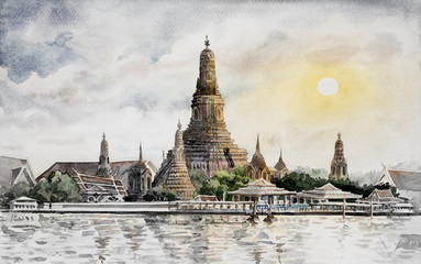 Wat Arun Temple at sunset in bangkok Thailand. - obrazy, fototapety, plakaty