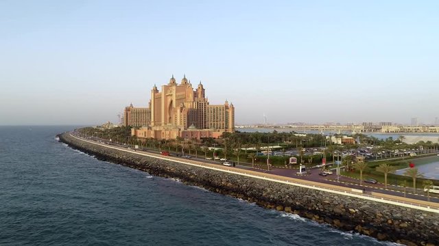 Aerial view of Atlantis the palm resort in the coast of Palm Jumeirah, Dubai, UAE.