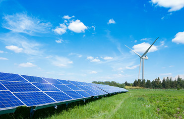 solar panels and wind turbine