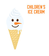 Vector ice cream in snowman shape. Sundae, waffle