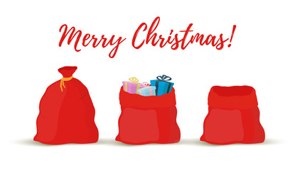 Vector cartoon gift sacks, bags of Santa Claus