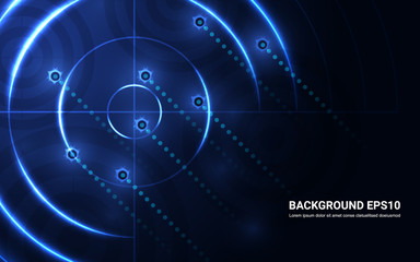 Abstract blue target, shooting range on black background. Vector isolated template for business goal. Shooting target success solutions concept.