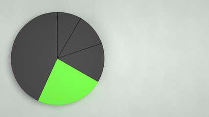 Black pie chart with one green sector