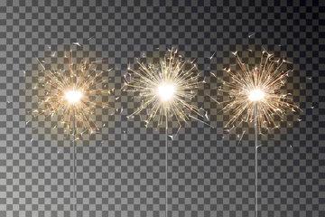 Foto op Canvas Bengal fire sparkle vector set. New year sparkler candle isolated on transparent background. Realistic vector illustration © ihorsw
