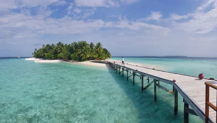 Fotobehang Beautiful cyan color ocean of Maldives island © behindlens