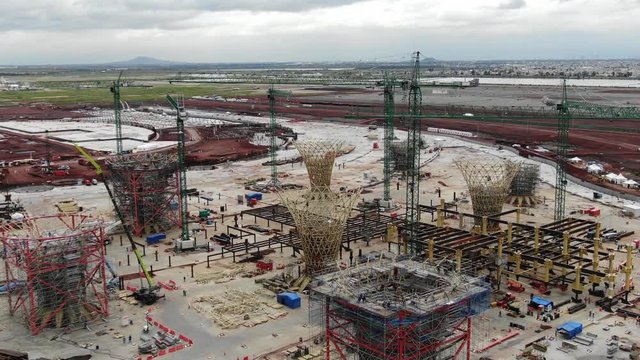 Drone aerial footage showing the Texcoco
airport construction site.