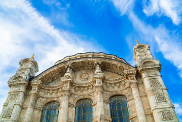 Fototapeta premium ortakoy mosque under the blue sky, old mosque wall, marble wall texture