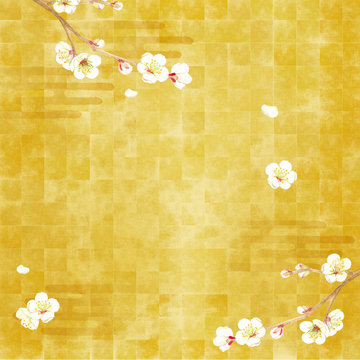 梅　水彩　背景イラスト