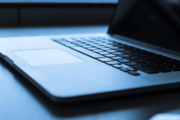 Close-up of laptop keyboard with copy space. web design and technology concept