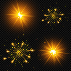 Vector illustration of abstract flare light rays. A set of stars, light and radiance, rays and brightness.