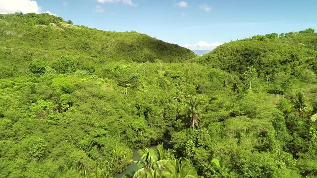 Aerial view of Bojo River towards the Ta&ntilde;on Strait, Aloguinsan, Philippines.