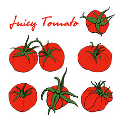 Set of red tomato isolated on white background. Vector illustration
