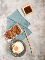 Rice with teriyaki chicken grill or teriyaki don in Japanese style set. Ready to eat set.