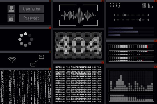 Error 404. Page not found. Digital display Vector illustration