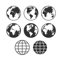 Vector world map icons. Globe icons. Set of vector globe earth i