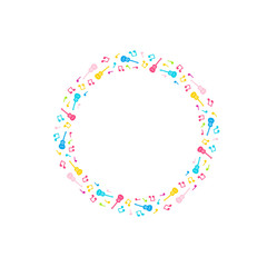 Vector wreath with music notes and guitars. 