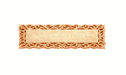 wood sign frames with carving edge patterns isolated on white background with clipping path