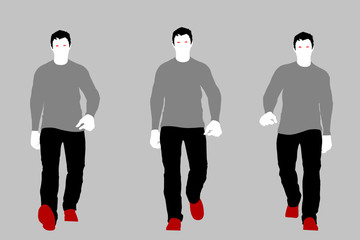 Walking man. Vector illustration. Front view.