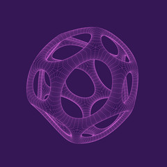 Abstract 3d shape with holes. Vector wireframe illustration