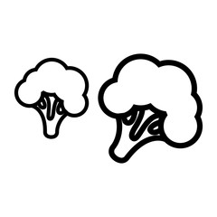 Vegetable collection - broccoli. Line icon of two heads of broccoli or cauliflower. Vector Illustration 