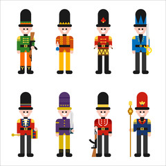 Guard character of various uniforms. flat design style vector graphic illustration.