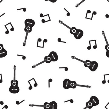 Vector seamless pattern of black classical acoustic guitars and 