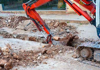 excavation with a narrow section to bury corrugated plastic cable ducts for the production of a...