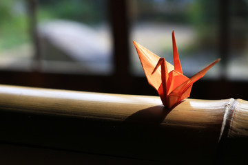 Origami crane which is placed on the window side of Japanese style houses